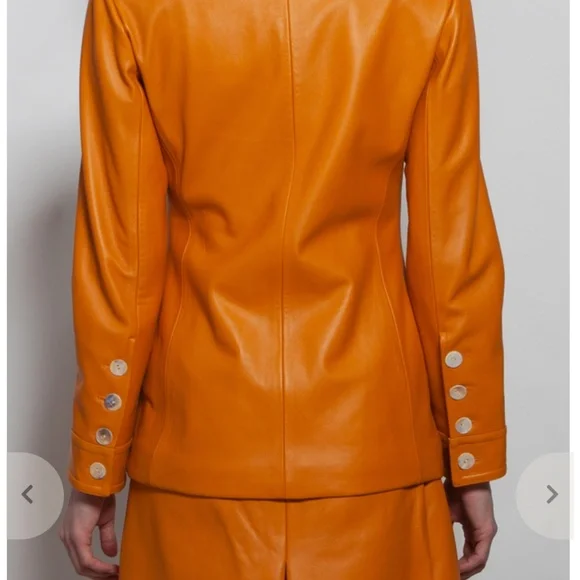 MARYAM NASSIR ZADEH Orange lambskin leather Manchester jacket S M - Picture 2 of 4